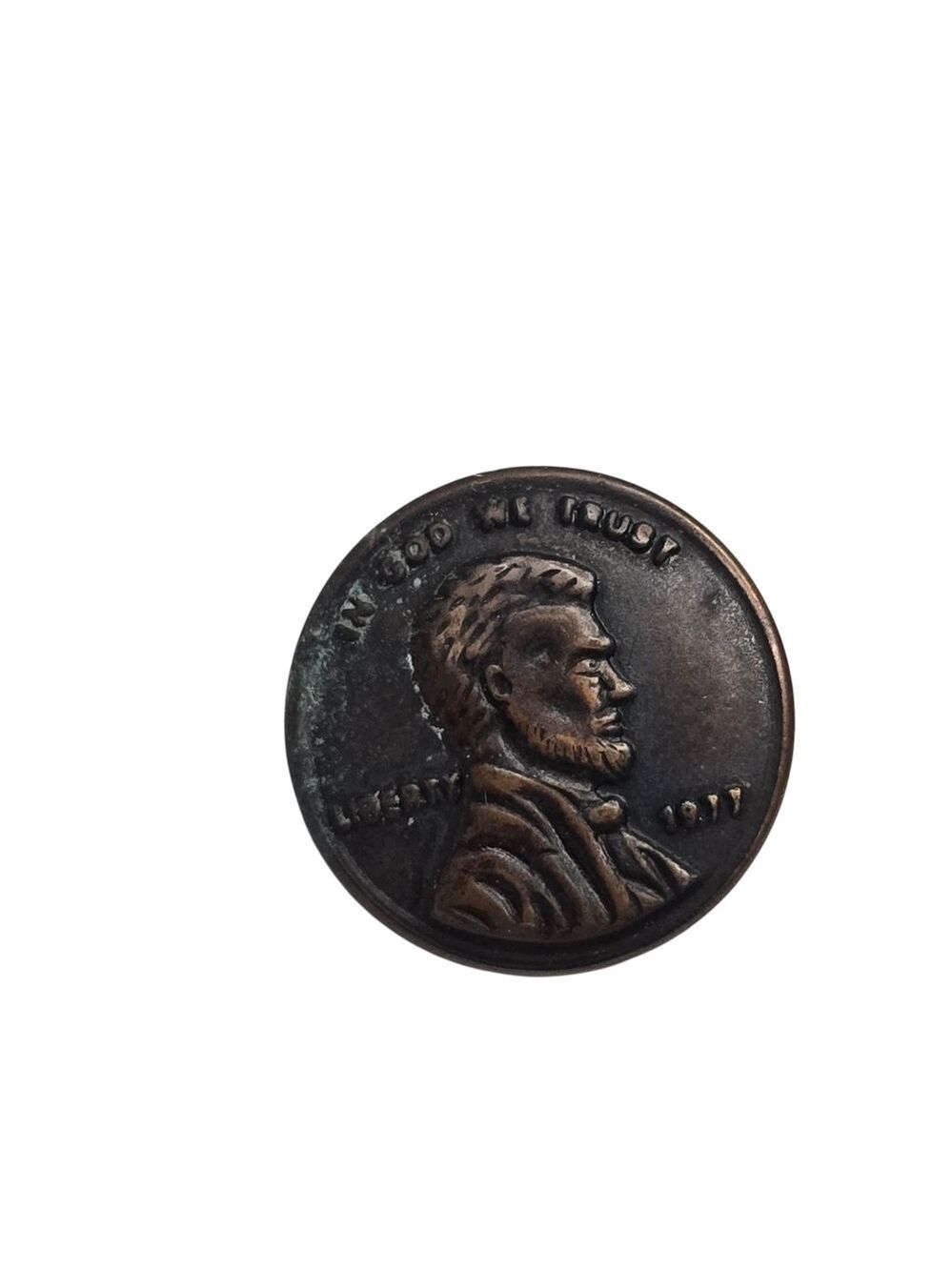 Vintage 1911 Abraham Lincoln Penny Button Antique Copper Tone In God We Trust